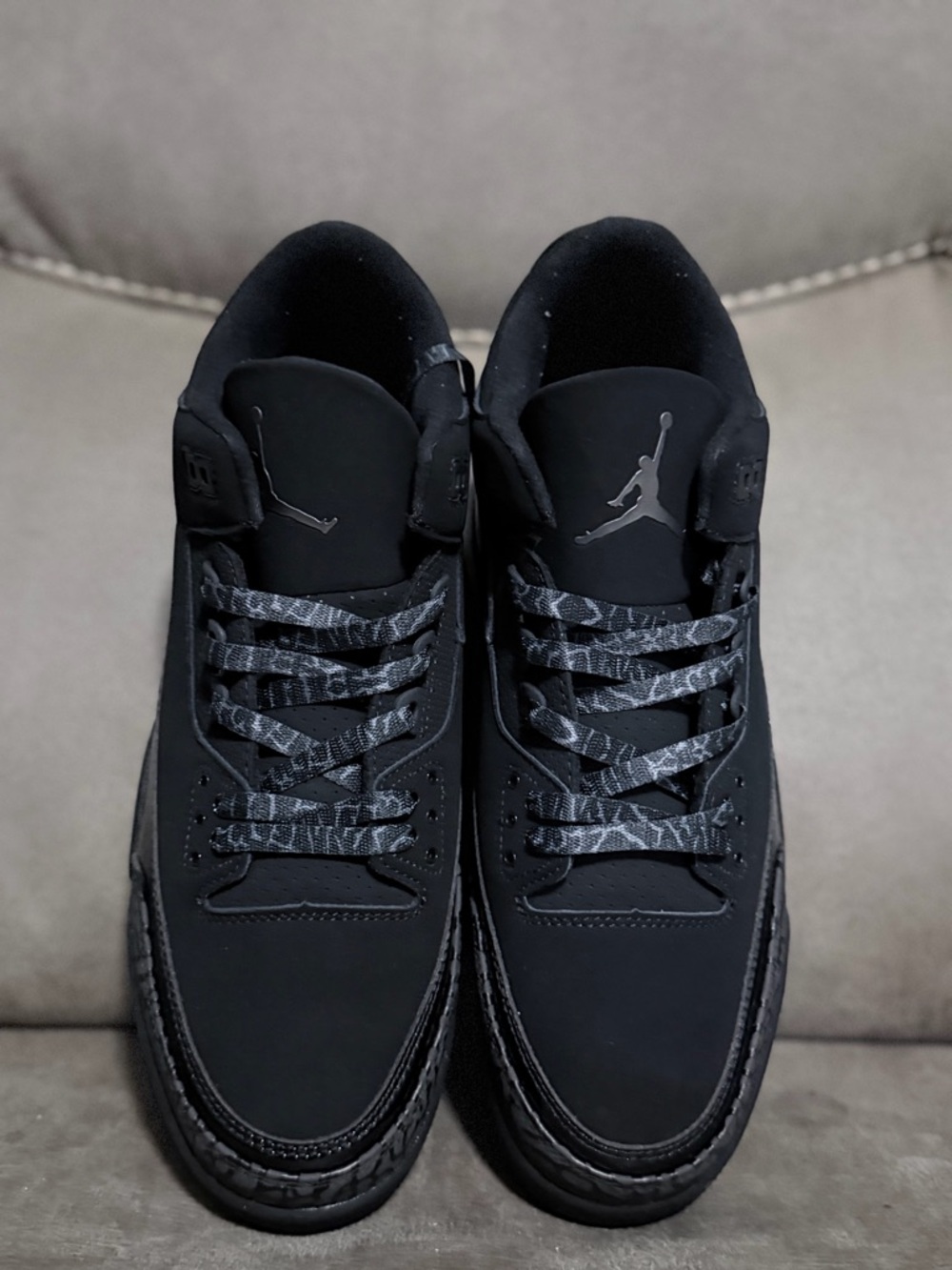 Jordan Men’s Black Low-Top Sneakers with Gray Patterned Laces